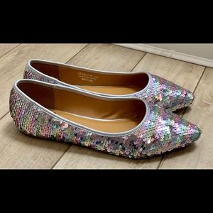 N.Y.L.A Pointed Rainbow Sequin Flats Size 9
